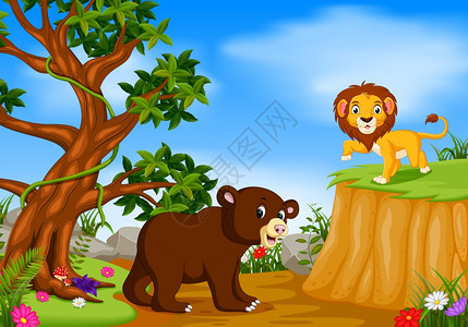 卡通可爱狮子与熊图片