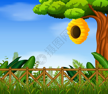 花园中的蜂巢卡通矢量插画图片素材