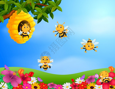 在花园里飞来飞去的蜜蜂图片