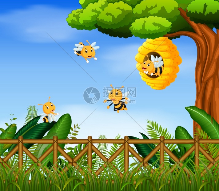 在花园里飞来飞去的蜜蜂图片