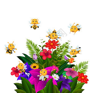 蜜蜂飞过一些花朵图片