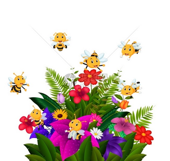 蜜蜂飞过一些花朵图片