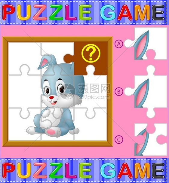 为有兔子的学龄前儿童举办的jigsaw拼图教育游戏图片