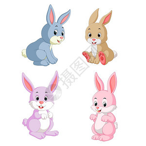 不同颜色的卡通可爱兔子图片
