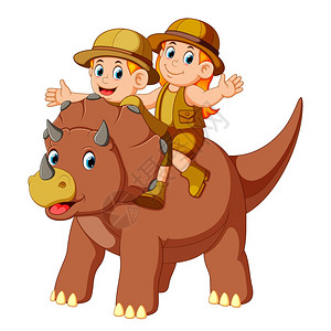 坚强的孩子儿童坐在恐龙身上插画