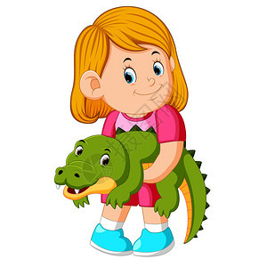 一个小女孩抱着鳄鱼图片