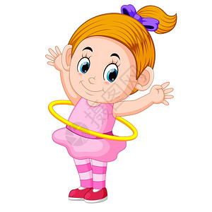 素材库薰衣草快乐的女孩在玩呼啦圈插画