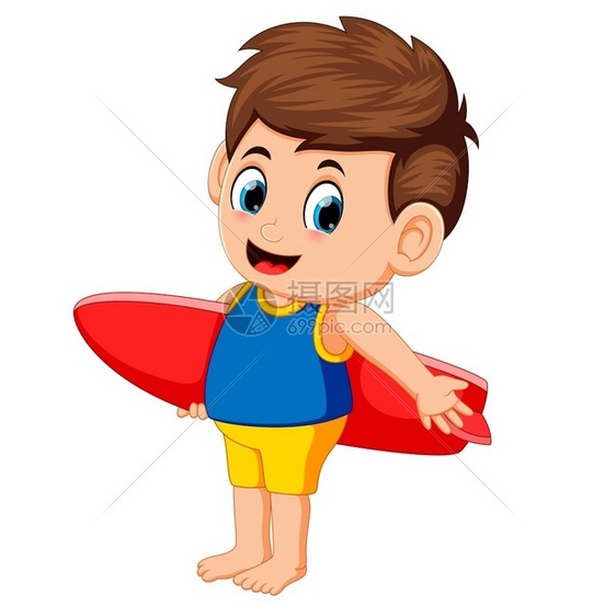 可爱的小男孩拿着冲浪板图片