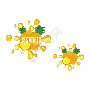 黄色菠萝水果饮料插图标签图片