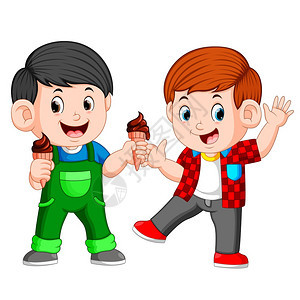 两个男孩吃巧克力冰淇淋图片