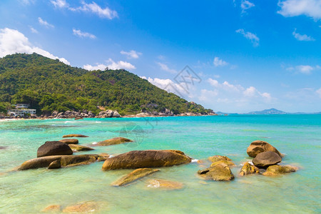 苏梅岛W酒店夏日在泰国的高萨美水岛银色海滩背景