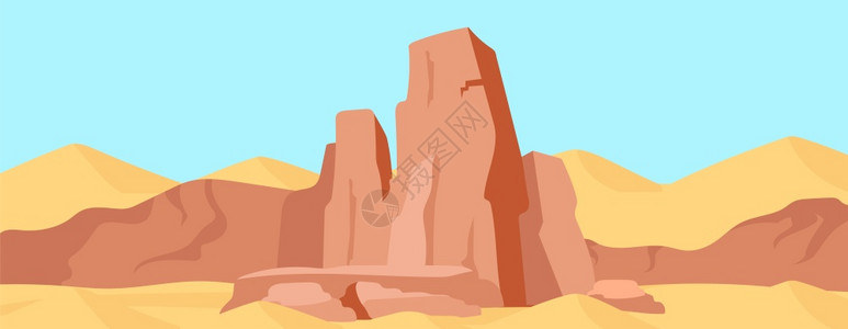 068干燥沙漠山脉景观野生自然悬崖山谷视图中的岩石2d带沙丘的卡通