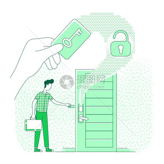 使用塑料键卡2d通字符的人用于网络设计无钥匙锁安全系统智能家住宅保护创意图片