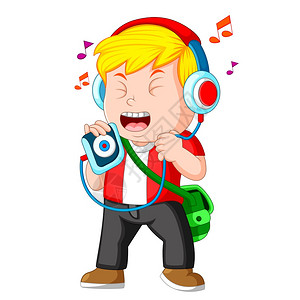 赶时髦的人图片小男孩听音乐和唱歌插画