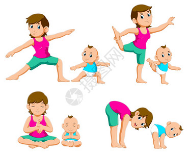 收集年轻母亲及其婴儿参加瑜伽练习的收集资料图片