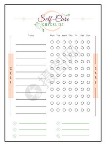 带有粉红色颜的可爱植物装饰元素习惯追踪器日记打印表个人组织者笔记本矢量模板自我护理清单最低计划设器页面图片