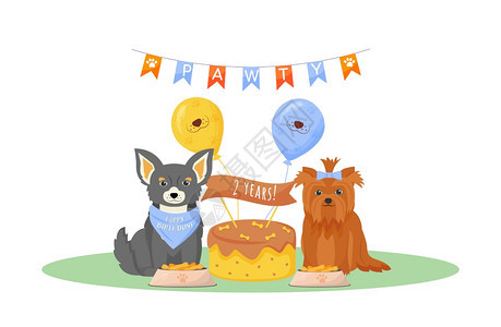 过生日的可爱小狗卡通矢量插图图片
