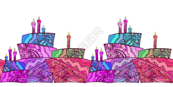 无缝边框带有蛋糕装饰的boh模式用于设计的矢量模式带有蛋糕的无缝边框图片