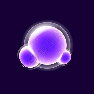 3个孤立的粉色分子在深蓝背景显微镜下的生物球形图片