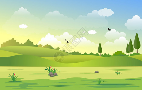 蓝色乡村插画_蓝色乡村卡通_蓝色乡村插图_手绘_板绘_摄图网