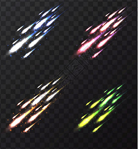 一组多颜色的坠落恒星透明背景上的烟花用于您创造力的矢量元素透明背景上的烟花图片