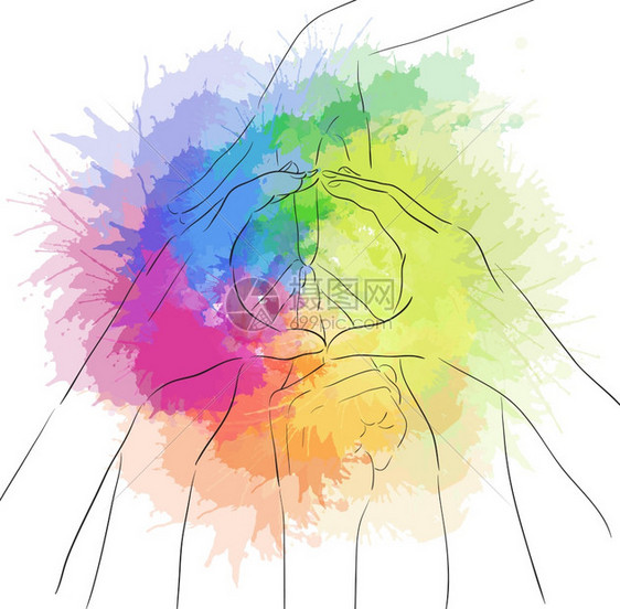 以彩虹水色喷雾手势团结矢量展示你的创造力图片