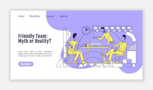 办公室工作人员交流主页布局雇员与一个页面网站界合作与大纲字符连接图片
