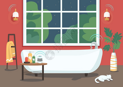 现代公寓2D卡通室内背景有洗手间图片