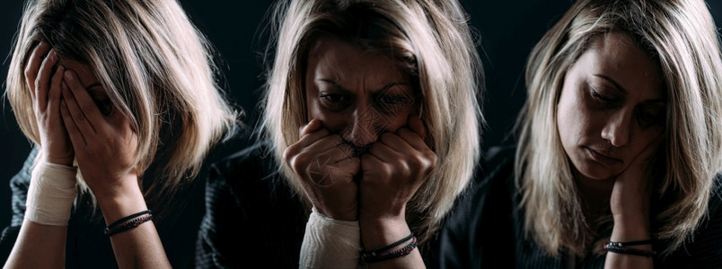 绝望的女人PSTD或创伤后应激障碍各种负面情绪背景