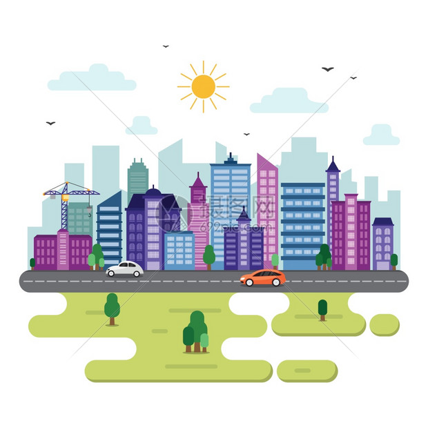 白天汽车行驶建筑交通街道插图插画图片下载-正版图片303697114-摄