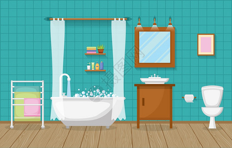 浴室海边室内洗手间插画