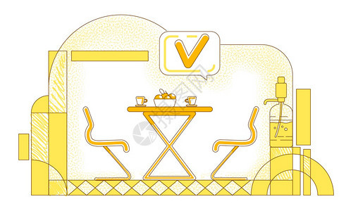 商业休息室区轮廓构成黄色背景空会议地点和语音泡带有选中的简单样式图纸图片