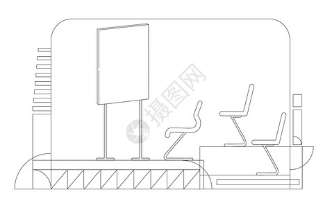 会议室轮廓白色背景的会议室空礼堂带白色板简单风格图画的教室插画