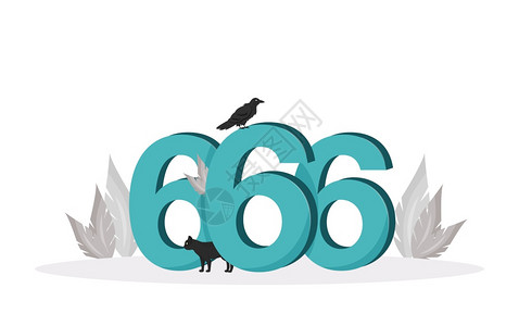 野兽平面概念矢量插图数编号6黑猫和乌鸦2d卡通构成用于网络设计卫星标记魔鬼符号创造想法坏兆头宗教迷信图片