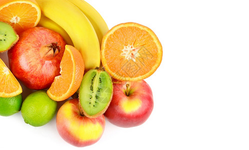 在白色背景上隔离的一组水果个健康的甜点文本空闲间图片