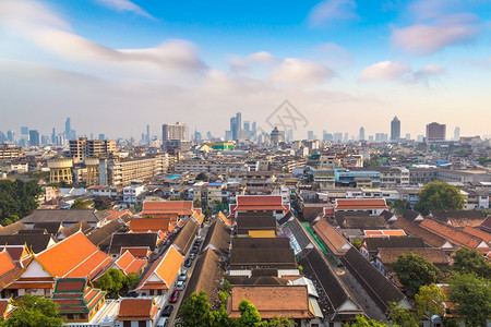 夏日在泰国的Bangko的watke寺庙的空中风景图片