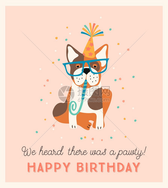 快乐生日可爱的狗矢量插图图片