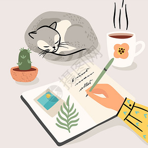 说明隔离和其他用途期间自我隔离的概念待在家里写日记矢量说明插画