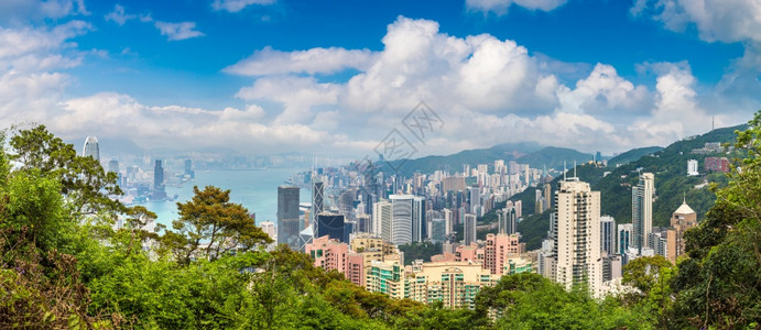 香港广东商业区的全景夏日图片