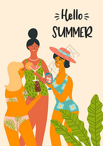 泳衣中的妇女矢量说明夏季概念和其他用途的设计要素图片