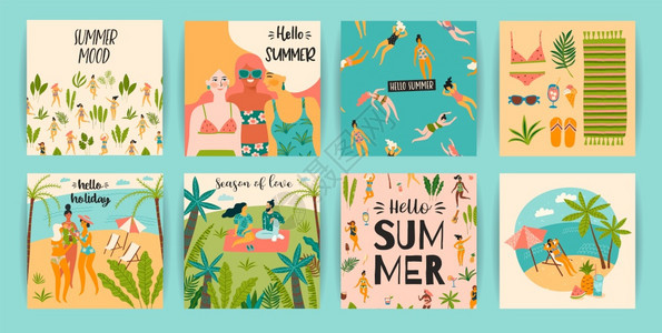 含有趣的夏季插图矢量模板用于夏季概念和其他用途的设计元素图片
