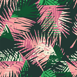 无缝的外来格局热带棕榈叶以几何背景为矢量手工绘制的纹理无缝外来格局热带棕榈叶以几何背景为背景图片