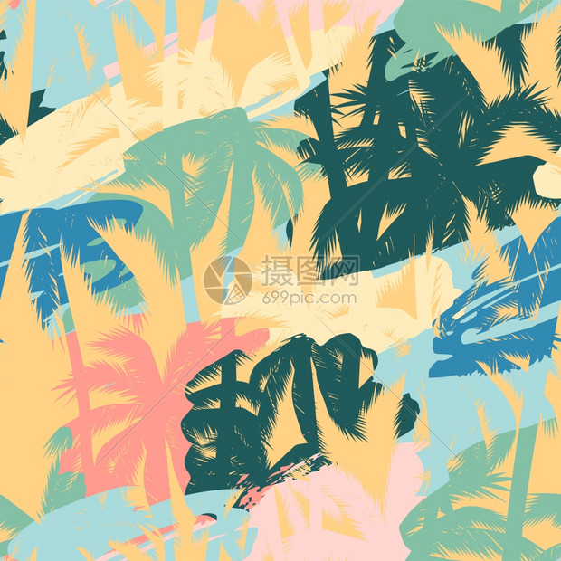 具有热带植物和艺术背景的无缝异国潮流模式纸张封面布料内部装饰品和其他用户的现代抽象设计图片