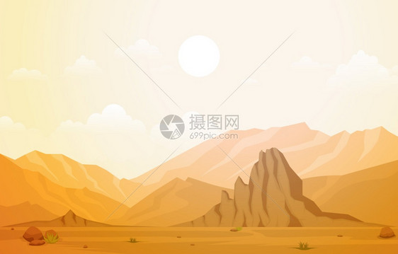 美丽的西部沙漠景观带有天空岩悬崖山体矢量插图图片