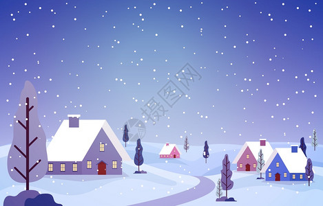 武夷风景冬季风雪景观配有松树山林矢量插图插画