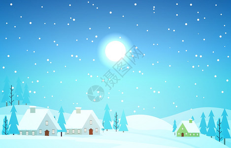 松树卡通森林冬季风雪景观配有松树山林矢量插图插画