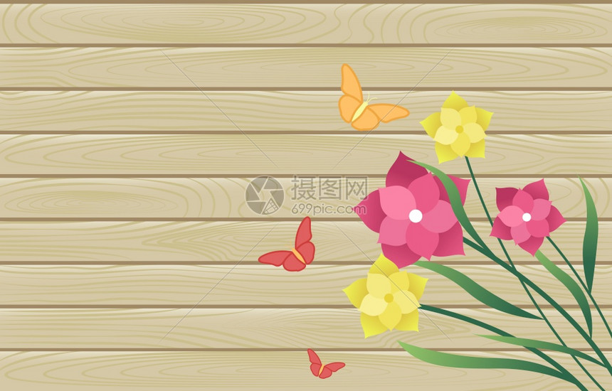 春天鲜花盛开大自然木板背景图片
