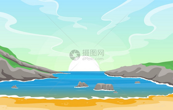 美丽的大海海滩插画图片