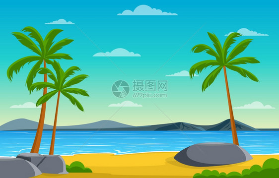 热带沙滩海滨棕榈树夏季景观图图片