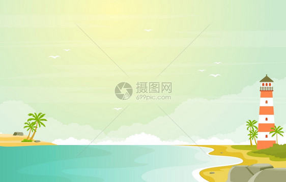 热带沙滩海滨棕榈树夏季景观图图片